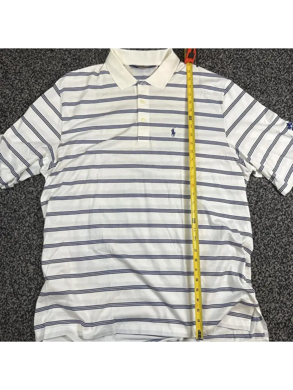 Polo Ralph Lauren Golf Polo Shirt Mens XL White Blue Horizontal Striped Cotton